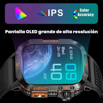 El reloj militar inteligente más potente – Llamadas, resistente al agua, linterna y monitoreo de salud