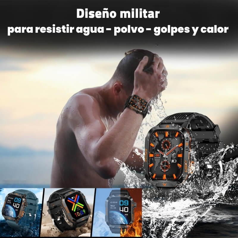 El reloj militar inteligente más potente – Llamadas, resistente al agua, linterna y monitoreo de salud