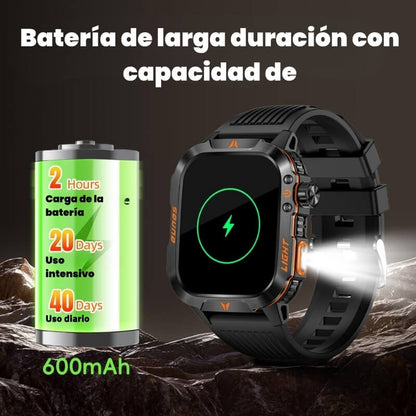 El reloj militar inteligente más potente – Llamadas, resistente al agua, linterna y monitoreo de salud