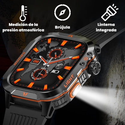 El reloj militar inteligente más potente – Llamadas, resistente al agua, linterna y monitoreo de salud