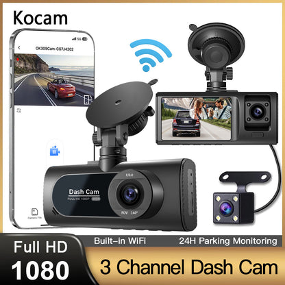360° Triple Lens Car Dash Camera: Front, Interior, Rear Recording