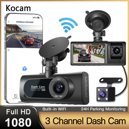 360° Triple Lens Car Dash Camera: Front, Interior, Rear Recording