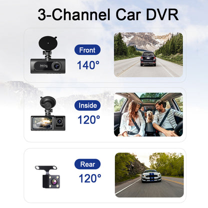 360° Triple Lens Car Dash Camera: Front, Interior, Rear Recording