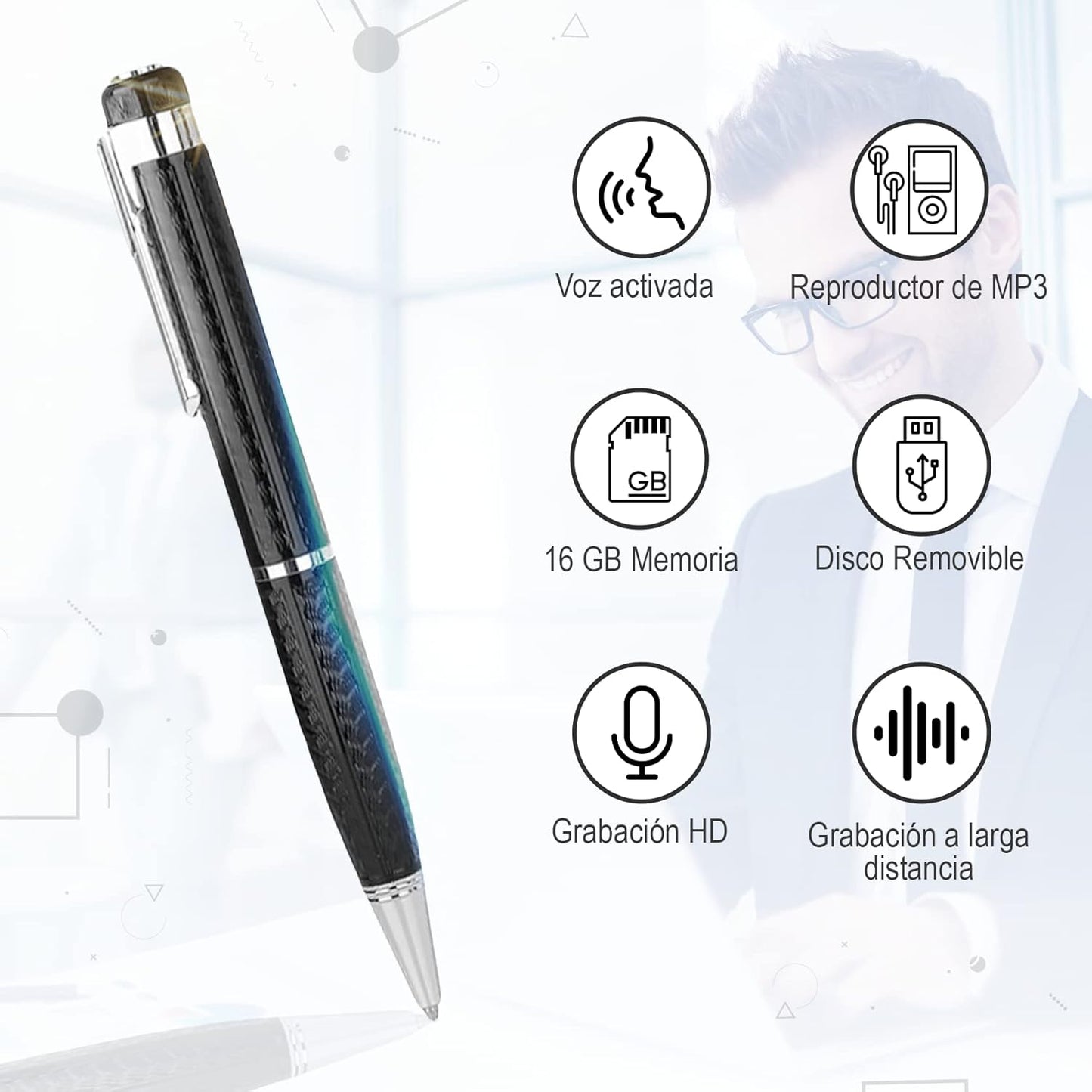 Bolígrafo inteligente con grabación de voz hasta 150 horas + tarjeta SD de 16 GB de regalo