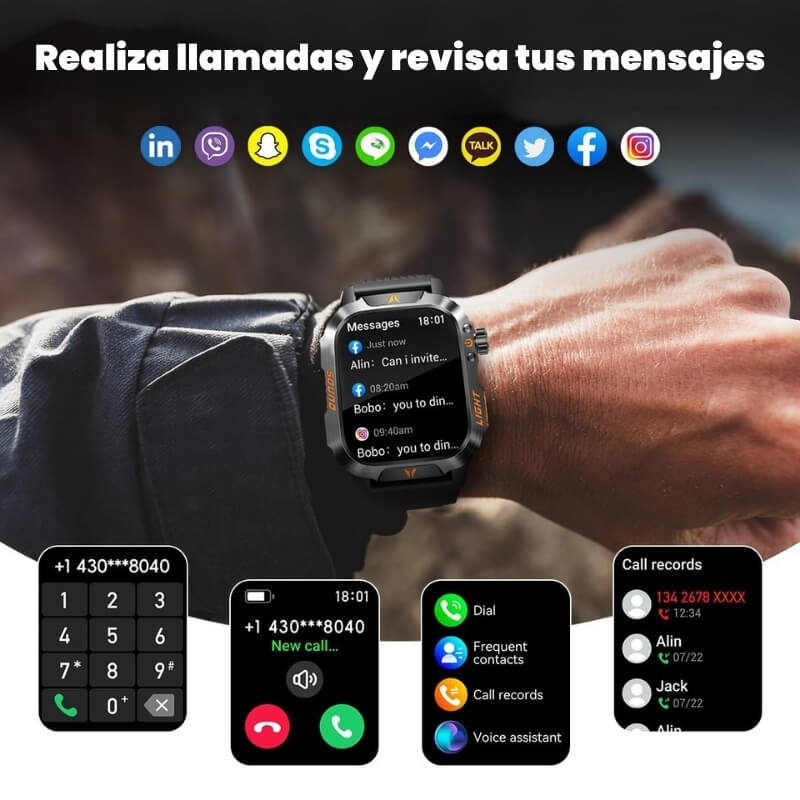 El reloj militar inteligente más potente – Llamadas, resistente al agua, linterna y monitoreo de salud