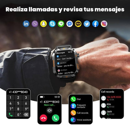 El reloj militar inteligente más potente – Llamadas, resistente al agua, linterna y monitoreo de salud